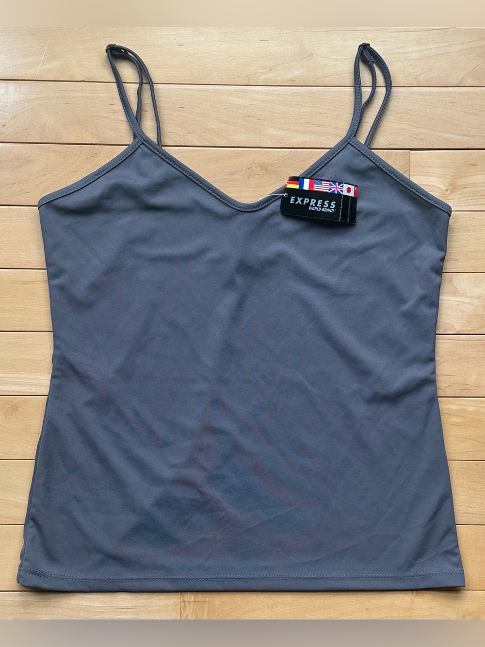 VINTAGE • Y2K • Express World Brand • gray stretch tank • NWT • small